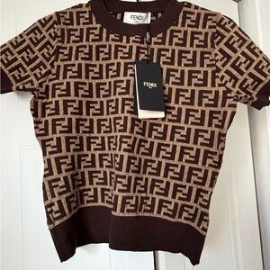 Fendi Black and Brown Monogram Short Sleeve Tee
